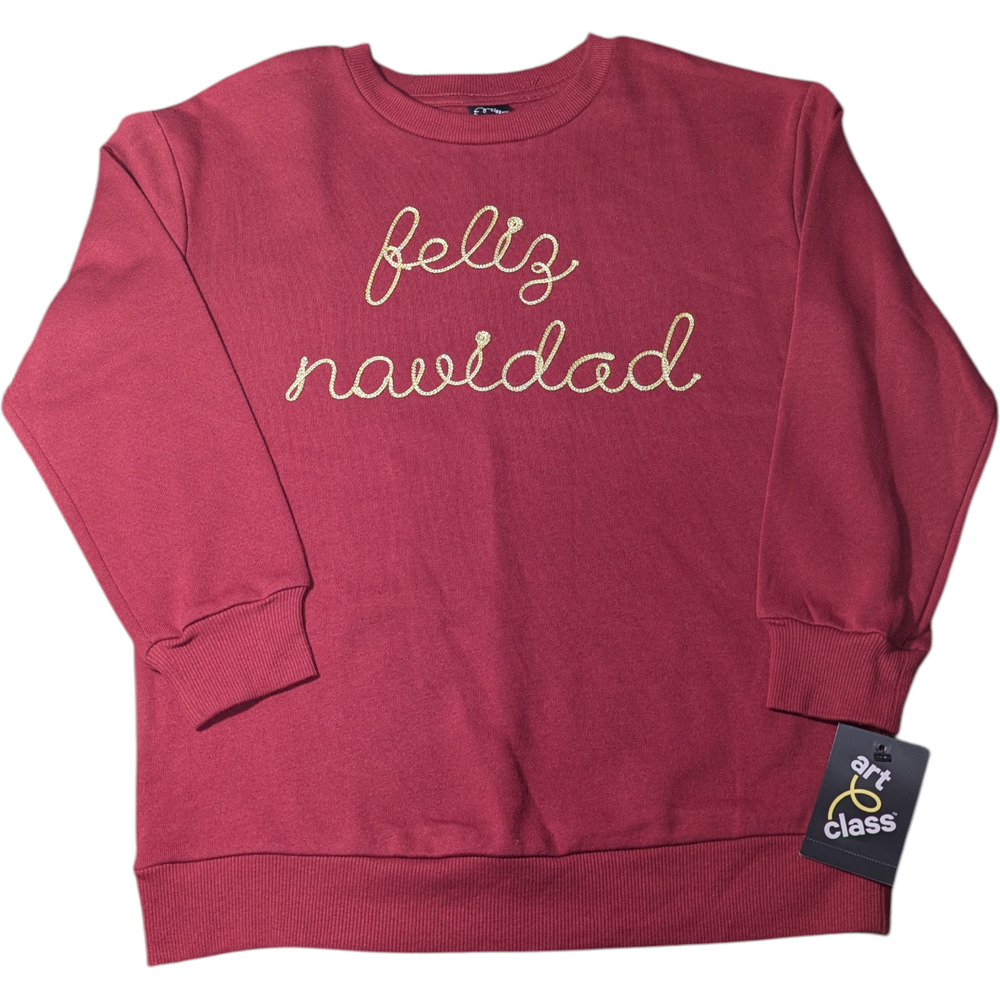 Art Class Brand Youth Girls' Size M-8 Christmas Sweatshirt  "Feliz Navidad" NWT
